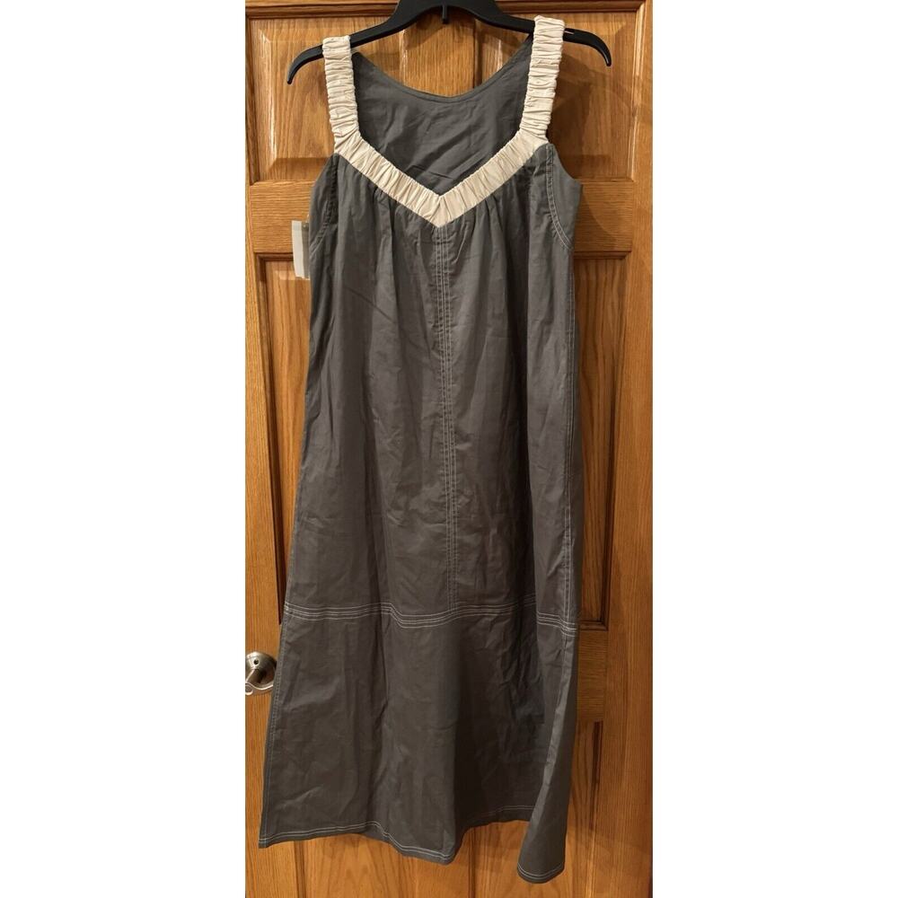 SOCIALITE Seamed Stretch Cotton Midi Dress - Olive/Ivory - Picture 5 of 6